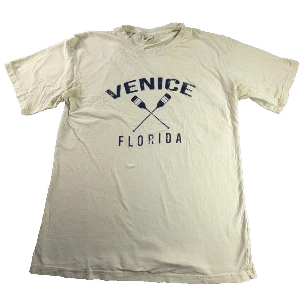 US Apparel Venice Florida Crossed Oars Souvenir Graphic Tee‎ Mens Large Cream